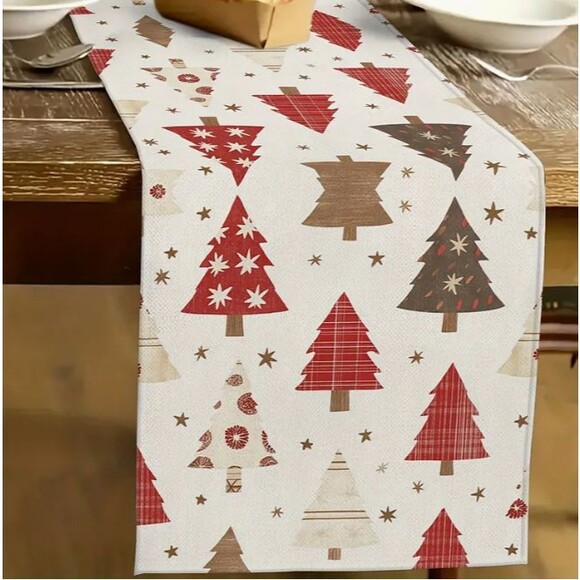 Christmas Tree Table Runner 13x72in Linen - Picture 1 of 3